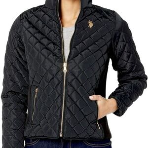 U.S. Polo Assn. Black Quilted Jacket, Gold Hardware, Womens Size Small